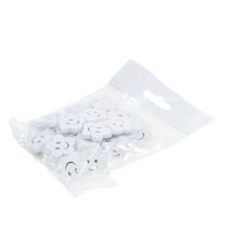 položky Drevený kvet s tvárou biely 2,5cm 48 ks