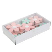 položky Drevené kvety na zavesenie, rozsypané ozdoby ružová, zelená 12 ks