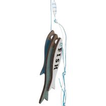 položky Drevené závesné dekorácie v tvare rybičky, modré, 36 cm, 4 kusy