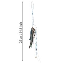 položky Drevené závesné dekorácie v tvare rybičky, modré, 36 cm, 4 kusy