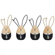 položky Veľkonočné zajačiky drevené zajačiky vajíčka Veľkonočná dekorácia čierna biela Ø4,5cm 12cm 4ks