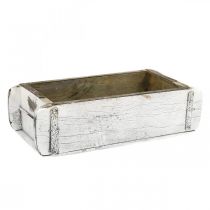 položky Tvar tehla, tehlová krabica, drevená krabica s kovovým kovaním starožitná povrchová úprava, biela umývaná L32cm V9cm