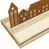 položky Dekoračný drevený podnos obdĺžnikový s patinou domčekov 50×17cm