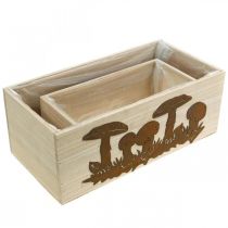 položky Sada kvetináčov, drevené debničky s hríbikmi, jesenná dekorácia patina L40/30cm sada 2 ks