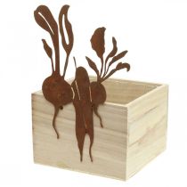 položky Drevená debnička na rastliny s hrdzavou dekoráciou hrnček na zeleninu 17×17×12cm