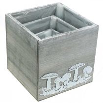 položky Drevené kocky s hríbikmi, jesenná dekorácia, truhlík na rastliny 20/16/12 cm sada 3 ks