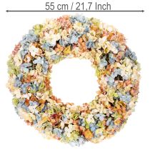 položky Veniec z umelých hortenzií, farebný, na dvere a stenu, 55 cm