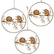 položky Kovový prívesok, ježko na konári, jesenná dekorácia, ozdobný prsteň patina Ø15,5cm 3ks