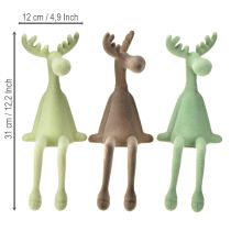 položky Dekorácia na okraj stoličky s motívom losa, fleckovaná zelená hnedá mäta 31 cm, 3 kusy