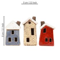 položky Keramický domček Adventná dekorácia krémovo červenosivá 8,5/9,5 cm 3 kusy