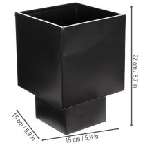 Článok Čierny kockový kvetináč s podstavcom, moderný, 22 cm