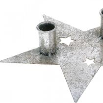 položky Sviečková dekorácia hviezda, kovová dekorácia, svietnik na 2 sviečky strieborný, starožitný vzhľad 23cm×22cm