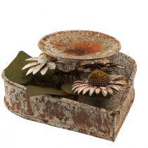 Svietnik kovové srdce s kvetmi svietnik na čajovú sviečku vintage hrdza 14×13cm