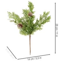 položky Umelý borovicový konár so šiškami, pokrytý snehom, 28 cm, 6 kusov