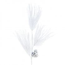 Umelá borovicová vetva so šiškami biele trblietky L55cm