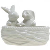 položky Králiky s hniezdom, dekorácia na stôl, veľkonočné hniezdo, porcelánová dekorácia, dekoračná miska biela L15cm V11cm