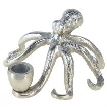 Námorný ozdobný svietnik chobotnica kovová strieborná Ø14cm V9cm