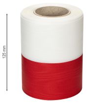 položky Bielo-červená moaré stuha na veniec, 125 mm - smútočná stuha, ozdobná stuha, mašľová stuha, slávnostná stuha, kotúč 25 m
