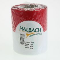 položky Bielo-červená moaré stuha na veniec, 125 mm - smútočná stuha, ozdobná stuha, mašľová stuha, slávnostná stuha, kotúč 25 m