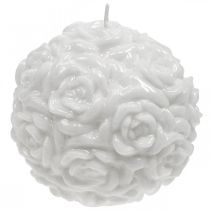 Guľová sviečka ruže okrúhla sviečka biela stolová dekorácia Ø10,5cm