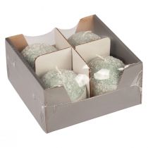 položky Sada 4 zelených guľových sviečok 8 cm trblietavé vianočné ozdoby v tvare snehovej gule