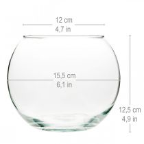 Článok Guľová váza Sklenená váza Číra okrúhla stolová váza Váza na kvety Ø15,5 cm V12,5 cm
