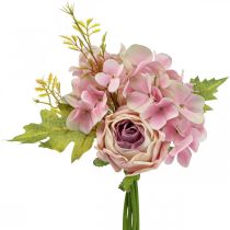 položky Kytica umelá, kytica hortenzie s ružami ružová 32cm