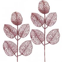 položky Umelé rastliny, deko listy, umelý konár ružové trblietky L36cm 10p