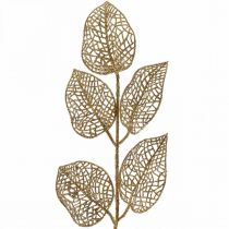 položky Umelé rastliny, ozdoba konárov, deko list zlaté trblietky L36cm 10p