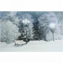 položky LED obraz Vianočná zimná krajina s lavičkou v parku LED nástenná maľba 58x38cm