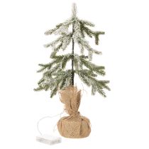 položky Umelá rastlina so snehom, LED vianočný stromček v jutovom vreci, na batérie, na vnútorné použitie, 50 cm