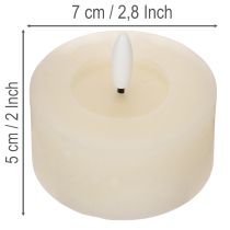 Článok LED čajová sviečka, teplá biela, blikajúci efekt a časovač, pravý vosk, na batérie, 7 cm, 2 kusy