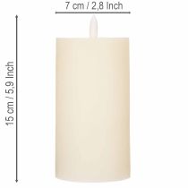 Článok LED stĺpová sviečka z pravého vosku v bielej farbe s funkciou časovača, teplá biela, 15 cm