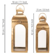 položky Lampáš kovový, sklenený, kovový, mosadzný vzhľad, výška 50 cm, sada 2 ks
