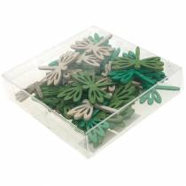 položky Vážky na rozhadzovanie, letná dekorácia z dreva, dekorácia na stôl zelená 48 ks