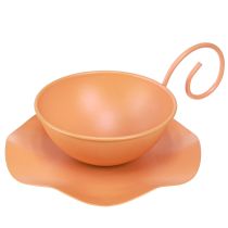 položky Kovová ozdobná šálka oranžová Ø11,5cm V6cm s podšálkou 2 kusy