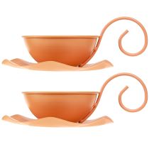 položky Kovový dekoratívny hrnček, oranžový, Ø11,5 cm, V6 cm, s podšálkou, 2 kusy
