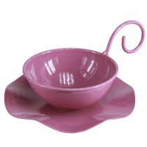 položky Kovová ozdobná šálka s podšálkou ružová V8cm Ø11,5cm 2ks