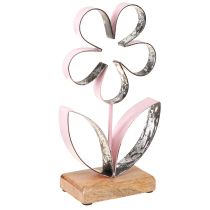 položky Kovový kvet na drevenom podstavci Pink Silver Vintage V29cm