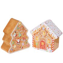 Článok Vianočná plechovka, plech na sušienky, vianočný stromček a domček, vzhľad perníka, 14 cm, 2 kusy