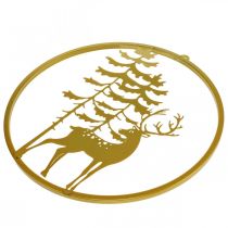 položky Ozdobný prsteň zlatý na zavesenie jeleň kovová dekorácia Vianoce Ø38cm