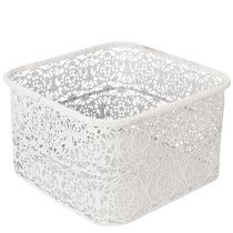 položky Kovové misky s čipkovaným vzorom, dekoratívna nádoba, štvorcové, shabby chic, biele, 27/23/19 cm, V 13,5 cm, sada 3 kusov