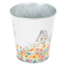 položky Kovový kvetináč s motívom, kvetináč s vtáčími búdkami, plechové vedro V13cm Ø11,5cm