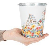 položky Kovový kvetináč s motívom, kvetináč s vtáčími búdkami, plechové vedro V13cm Ø11,5cm