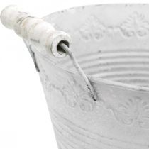 položky Kovová nádoba, ozdobná miska so vzorom, kvetináč s drevenými rúčkami biela, strieborná Ø21,5cm V14,5cm Š24,5cm