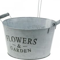 položky Miska na sadenie s kanvou, záhradná dekorácia, kovový kvetináč na sadenie strieborná biela umývaná V41cm Ø28cm/Ø7cm