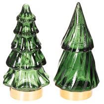 položky Sklenený vianočný stromček s LED svetlami, stolová dekorácia, Vianoce, 13 cm, 2 kusy