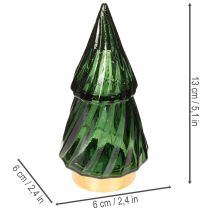 položky Sklenený vianočný stromček s LED svetlami, stolová dekorácia, Vianoce, 13 cm, 2 kusy