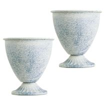 položky Mini váza s kalichom, kovová biela modrá, vintage dekorácia, 11,5 cm, 2-dielna sada