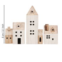 Článok Mini vianočná dedinka drevená dekorácia biela prírodná V13/7cm 6 ks